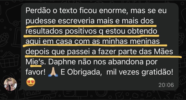 Print de WhatsApp: mãe conta os resultados positivos em casa com as filhas depois de entrar para o MIE